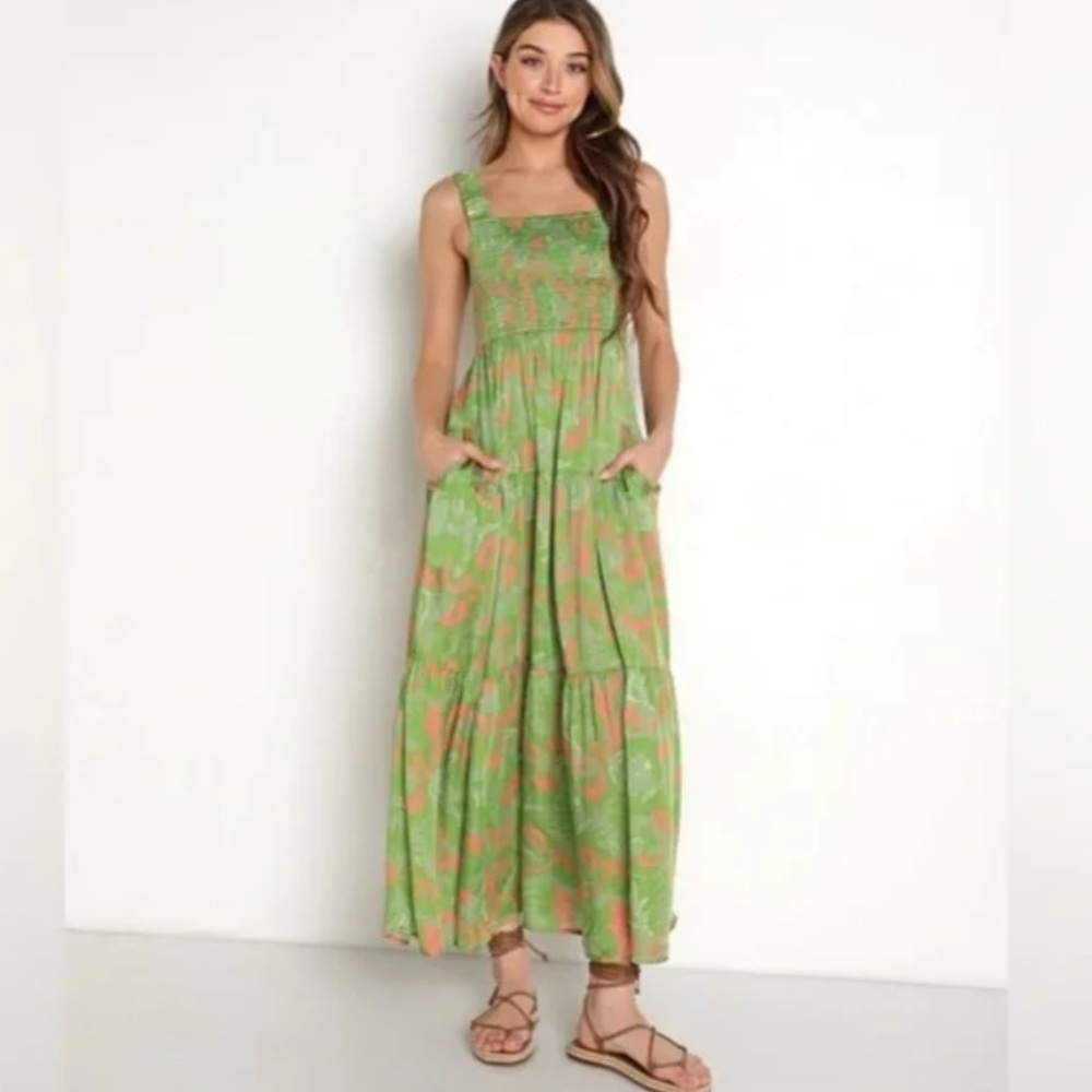 NWT Cleobella Julia Maxi Dress in Abstract Green Pink Sz Small